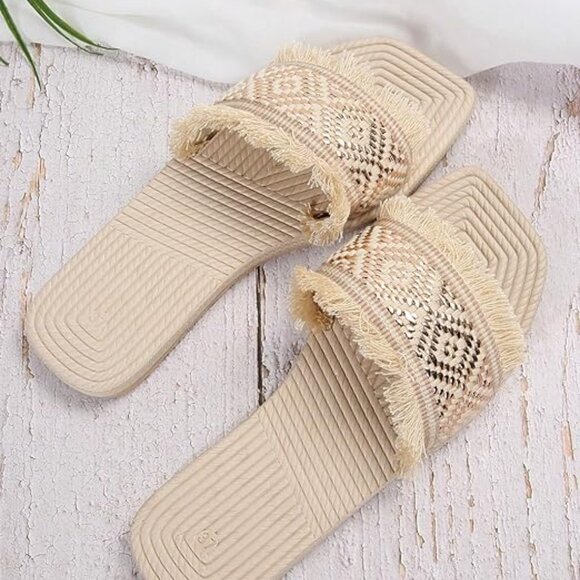 Women's fringe trim flat sandals - Picture 4 of 6